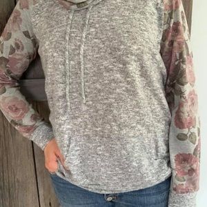 Gray Floral Sleeve Cowl Neck - New!